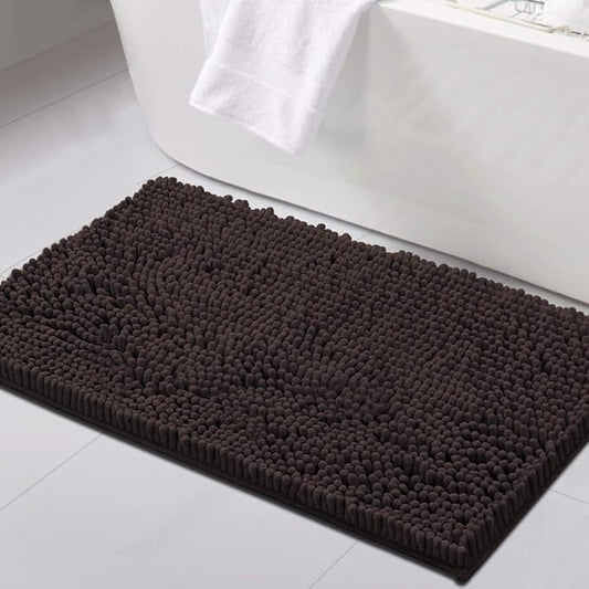H.VERSAILTEX Bathroom Rugs Bath Mat Bath Rugs Bath Mats for Bathroom Non Slip Extra Thick Buncy Soft Chenille Bath Rug Fulffy Shag, Indoor Rug Carpet for Entry Living Room (Chocolate, 20" x 32")
