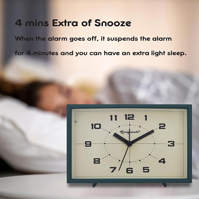 Analog Alarm Clock, 6 inch Silent Non Ticking Small Clock with Night Light, Battery Operated Simply Design for Bedroom, Bedside, Living Room, Room Decor, Desk, Table (Green)