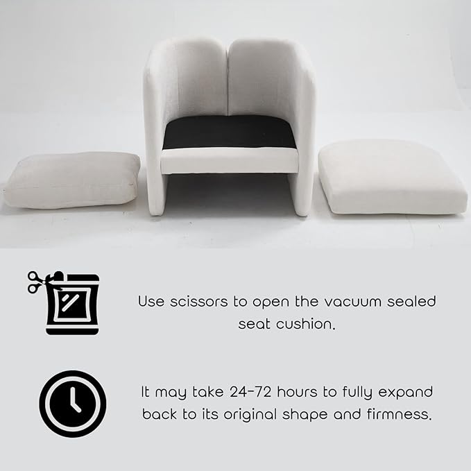 Modern Accent Barrel Chair, Single Sofa Chair with Removable Back Pillow, Comfy Chenille Upholstered Reading Accent Chair Lounge Armchair for Bedroom Living Room, Beige