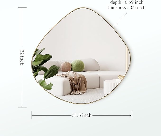 Asymmetrical Wall Mirror Matel Brass Framed Wall Mirror for Living Room Bedroom Bathroom Entryway Wall Decor 32.0" L x 31.5" W ELE-002G