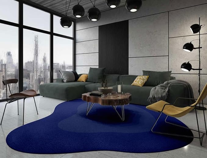 Royal Blue Irregular Rug for Living Room Bedroom Playroom Nursery Modern Abstract Shaped Area Rug 8ft Soft Washable Low Pile Carpet Minimalist Funky Guestroom Kitchen Hallway Non Skid Runner Mat