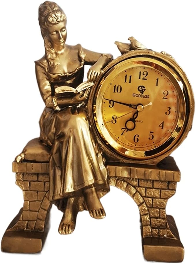 Desk Clock Desk Clock Living Room Home Desk Clock Desk Clock Clock Ornaments Alarm Clock Desktop Bedroom Beauty Desk Clock Suitable Home Bedroom Decor (Color : Brass)