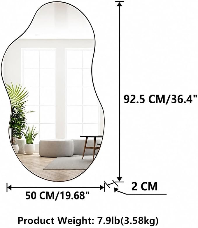 SHYFOY Irregular Decorative Wall Mirror, 20"x36" Black Asymmetrical Mirrors with Metal Frame for Wall Decor, Wavy Wall Mirror for Living Room Abstract Mirror
