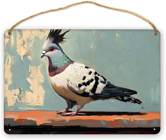 Pigeon Art Rustic Wooden Wall Art – 12x8 Inch Farmhouse Wood Sign for Living Room Entryway, Charming Bird Wood Decors for Nature Lovers & Cozy Home Enthusiasts