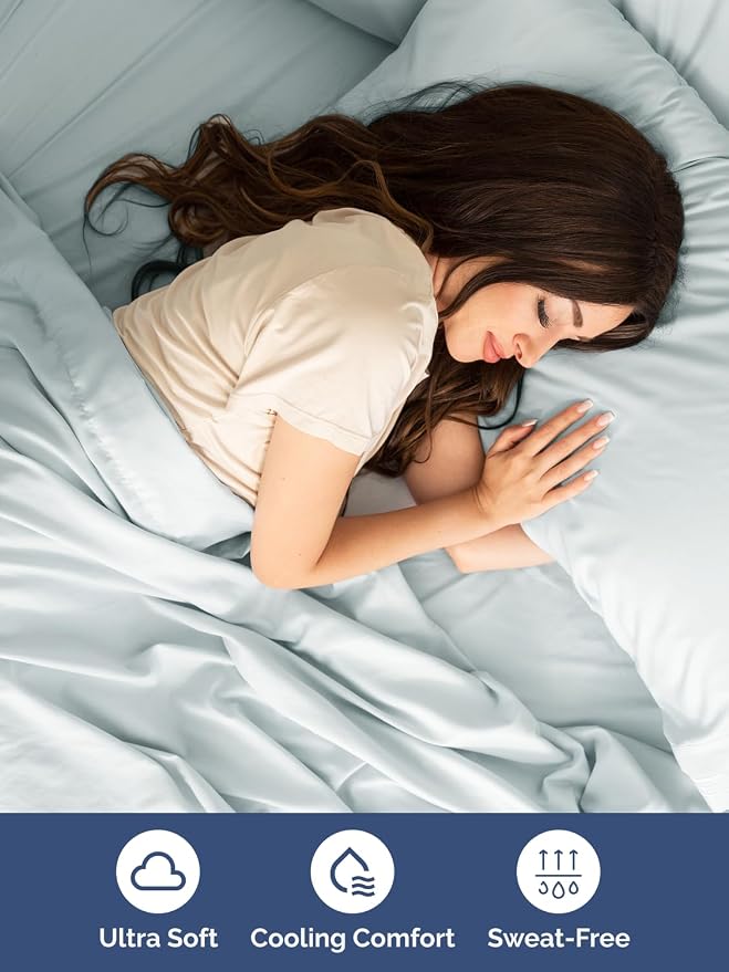 Extra Deep Cal King Sheet Set - 6 Piece Breathable and Cooling Sheets - Hotel Luxury Bedding for Women, Men, Kids & Teens - Easy & Secure Fit - Soft and Wrinkle Free - Extra Deep Pockets - Ice Blue