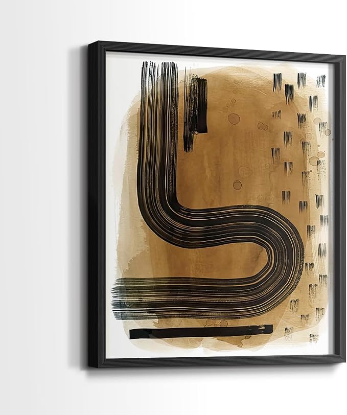 Renditions Gallery Set of 2 Peel & Stick Framed Prints, Abstract Wall Art, Hand Drawn Ink Curves Wall Decor, Re-Stickable - Ready to Hang - 11"x14" - Black Frame LT588