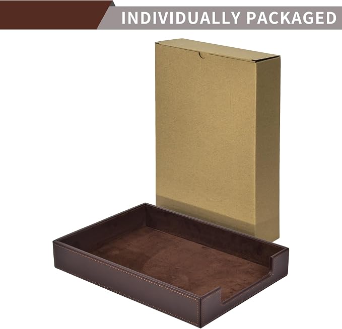 PU Leather Letter Tray - Load Documents Trays Front for Office Desktop Organizer - Desk Magazine, File, A4 Paper Holder - Paper Document File Holder Drak Brown (Drak Brown, A4-Tray)