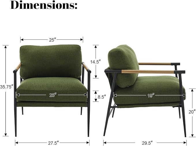 DUOMAY Mid-Century Modern Accent Chair Armchair, Soft Linen Fabric Sofa Lounge Chair Reading Chair with Metal Leg for Living Room Bedroom Office, Green