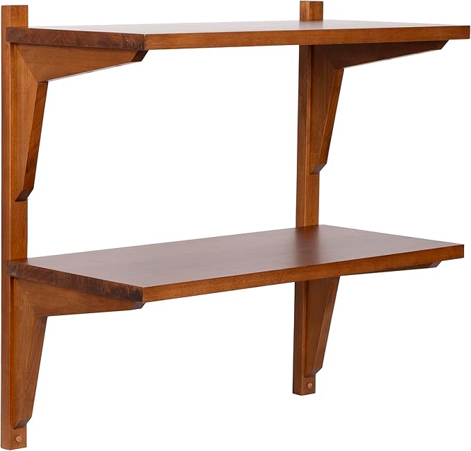 Kate and Laurel Meridien Modern Two-Tier Wooden Shelves, 24 x 12 x 24, Walnut Brown, Stunning Tiered Wall Shelf for Storage and Display as Cute Nursery Shelving or Bedroom Storage