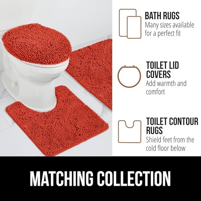 GORILLA GRIP Bath Rug Mat, Thick Soft Absorbent Chenille, Quick Dry Microfiber Mats, Rubber Backing Washable Shower Floor Rugs, US Designed Bathroom Bathmat Home Accessories, 24x17, Sunset Orange