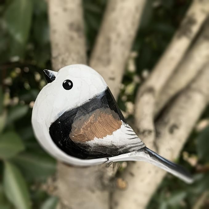 Bird Figurines Hand Carved Painted Wooden Statues for Home Decor, Gift for Bird Lovers,Housewarming, Birthday, Christmas, Anniversaries (NO.11.Aegithalidae-Long-Tailed tit)