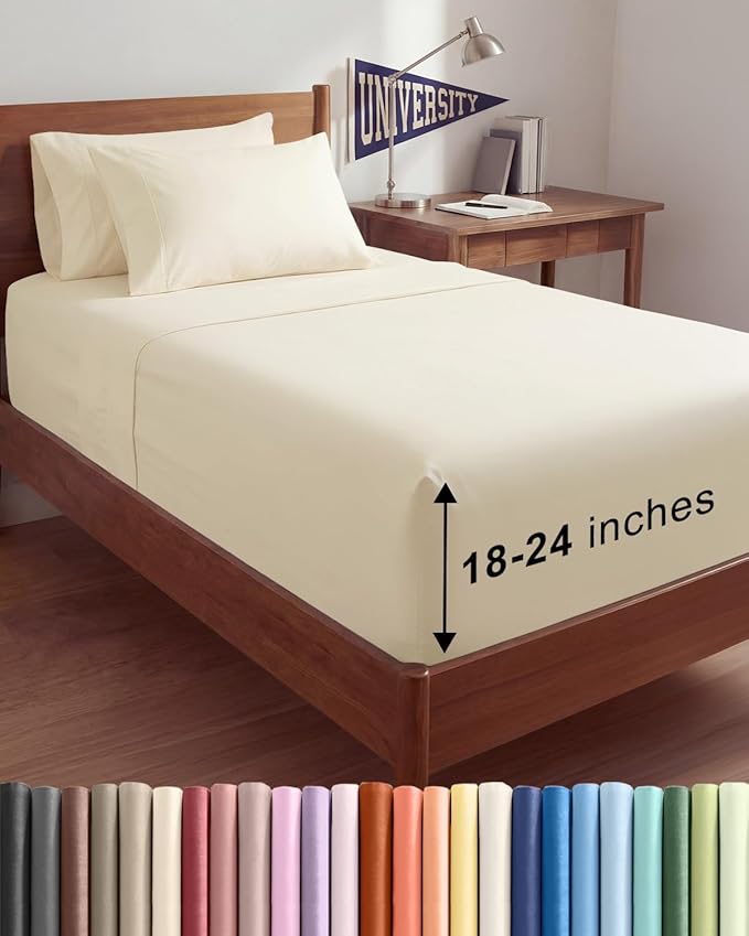 Extra Deep Twin XL Sheet Set - 4 Piece College Dorm Bed Sheets Set with Extra Deep Pockets - Ultra-Soft, Comfy & Breathable Bedding for Women, Men, Kids & Teens - Wrinkle & Fade Resistant - Off White