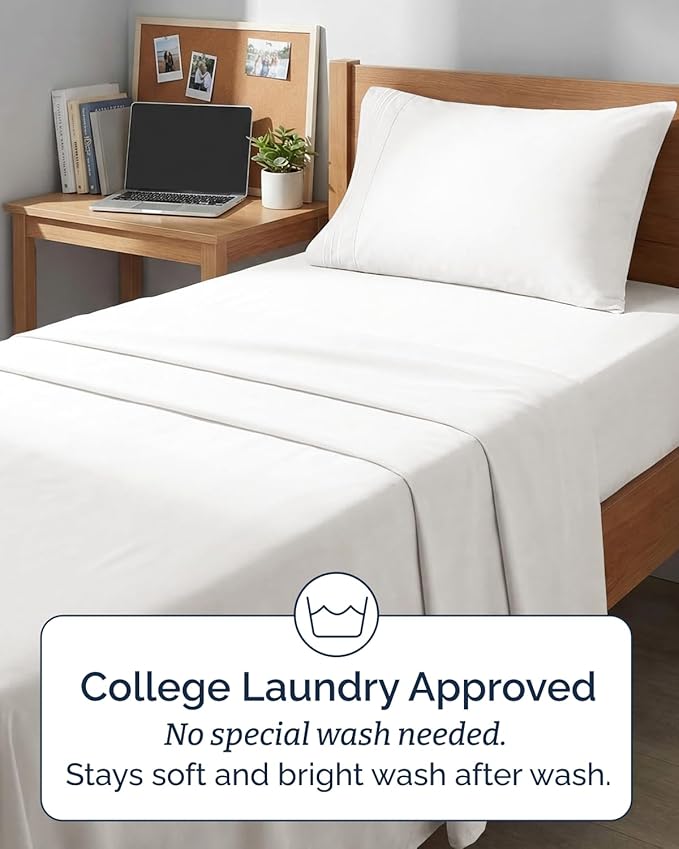 Twin XL Size 3 Piece Sheet Set - Comfy Breathable & Cooling Sheets - Hotel Luxury Bed Sheets for Women & Men - Deep Pocket, Easy-Fit, Extra Soft and Wrinkle Free - Antique White Oeko-Tex Bed Sheets