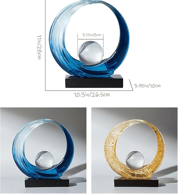 Golden Wave Resin Origami Statue Modern Abstract Home Decoration Emphasizes Abstract Office Desk Center Art Statue Table Family Bedroom Living Room Golden Stripe Decoration (A-White Gold)
