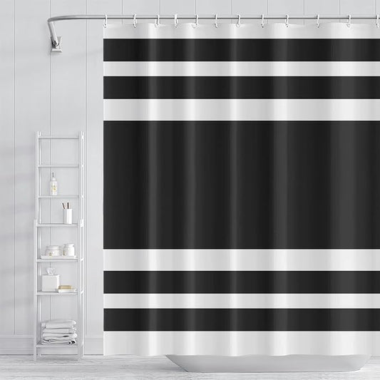 Abstract Stripes Bathroom Shower Curtain Black and White Geometric Pattern Waterproof Fabric Shower Curtains with Hooks Modern Minimalist Artistic Aesthetic Home Decorative, 72x96 Inch