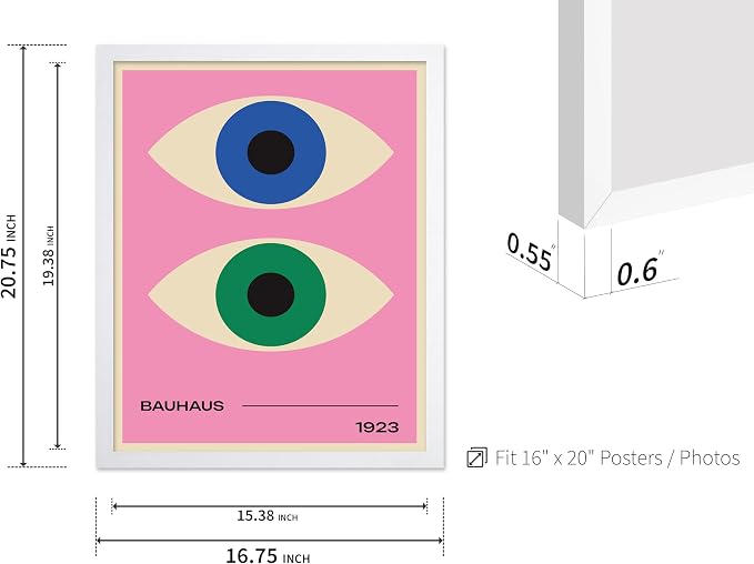 Poster Master Bauhaus Poster - Eyes Print - Abstract Circles ART - Graphic Design ART - Geometric Style - Chic Boho - Mid Century Modern - Living Room or Bedroom Decor - 16x20 White Framed