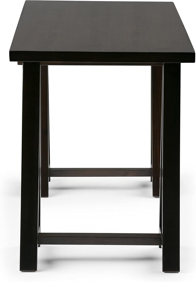 SIMPLIHOME Sawhorse Desk - 60 Inch Wide Solid Wood Writing Desk in Dark Chestnut Brown, Modern Industrial Home Office Computer Table for Workspace with Sawhorse Base and Integrated Keyboard Tray