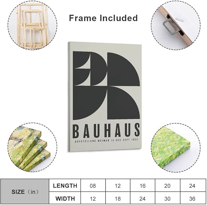 Bauhaus Poster, Exhibition Wall Art,Mid-century Modern,Abstract Retro Art,Vector Wall Art Canvas Wall Art Print Poster For Home School Office Decor Frame-style 16x24inch(40x60cm)