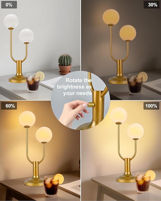 Lightdot 2-Globe Table Lamp for Bedroom Mid Century Modern Gold Small Desk Lamp Dimmable 3000K Warmwhite Unique U-Shaped Nightstands Bedside Lamp for Living Room Home Office
