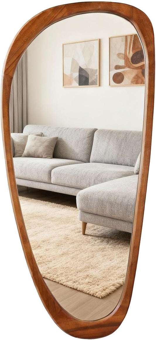 Asymmetrical Wall Mirror with Paulownia Wood Frame, Large Abstract Design for Boho and Mid Century Modern Spaces, Statement Piece for Entryway Living Room Hallway Bedroom 48" H x 22" W