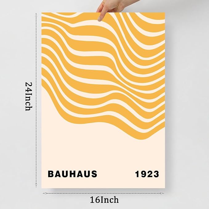 Geometric Line Wall Art Abstract Shape Prints Bauhaus 1923 Poster Beige and Yellow Wall Art Mid Century Modern Artwork Bauhaus Exhibition Poster Boho Modern Pictures for Living Room 16x24inch Unframed