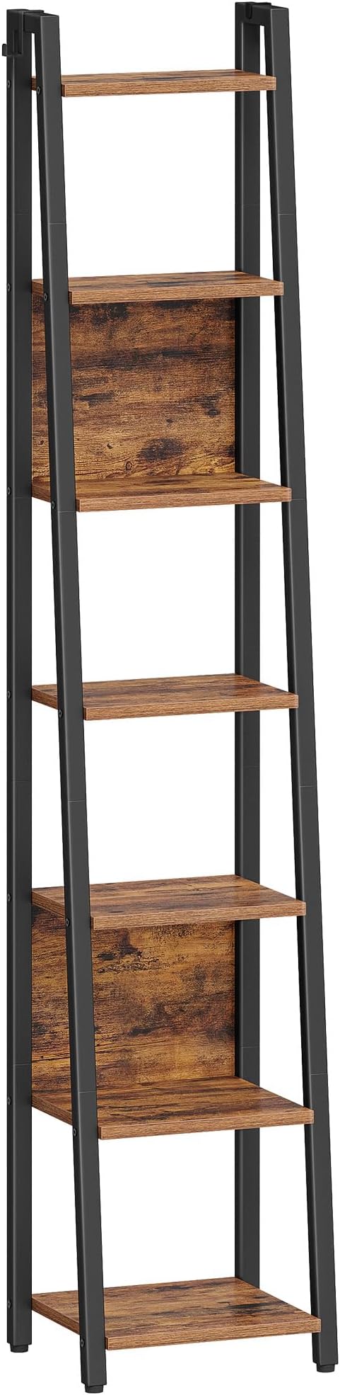 Hzuaneri Ladder Shelf, 7-Tier Narrow Bookshelf with 2 Back Panels, Industrial Ladder Shelf with 2 Hooks, for Home Office, Living Room and Bedroom, 12.2" D x 12.2" W x74.2''H, Rustic Brown BC31701B