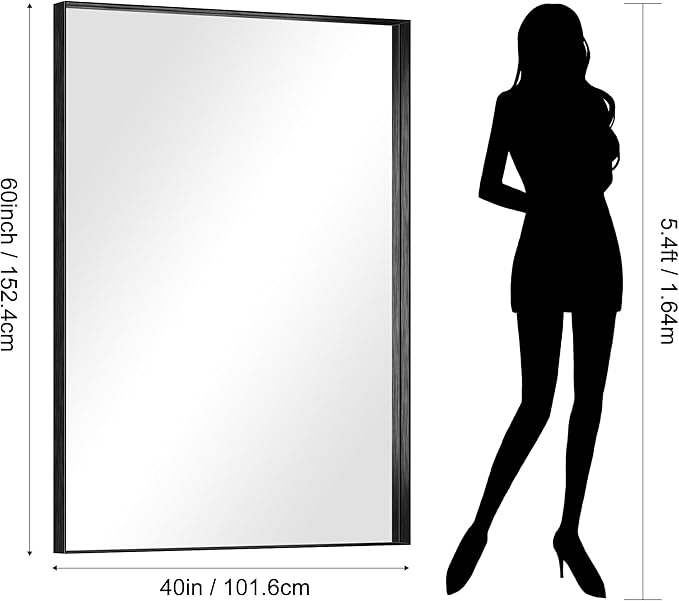 CIRCUMI Black Bathroom Mirror, 60"x40" Rectangular Mirror with Deep Metal Frame, Brushed Finish, Tempered Glass, Large Mirror for Wall, Over 2 Sinks, Installed Vertically/Horizontally, Crystal-Clear