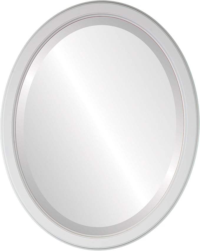 OVALCREST Oval Beveled Wall Mirror for Home Decor - Toronto Style - Linen White - 22" x 18"