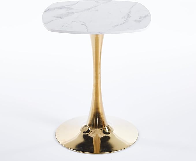 White and Gold Square Dining Table for 2 4 6, 23.62 inches Special Kitchen Table with Tulip Shape & Metal Pedestal Base, Mid Century Modern Bistro Tulip Table for Kitchen, Small Space, Cafe