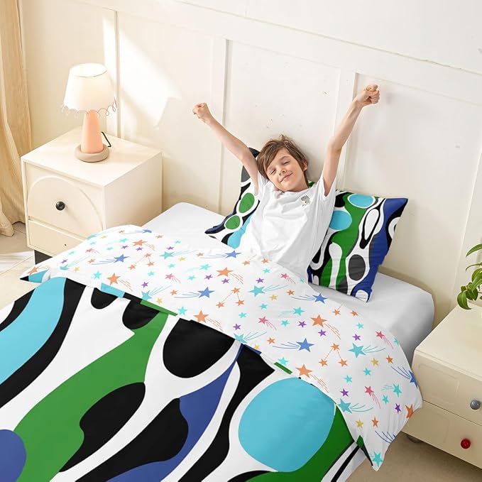 Erosebridal Mid Century Modern Abstract Duvet Cover Set Vintage Geometric Girl Toddler Bedding Set for Teenage Boys Contemporary Organic Shapes Comforter Cover Squiggle Blob Bed Sets,Blue Turquoise