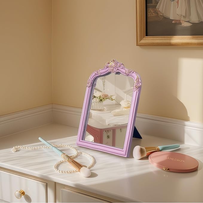 Pink Flower Bow Mirror - 13x10 Inch Elegant Decorative Accent, Wall-Mounted & Tabletop Makeup Mirror for Bedroom Interior Decor