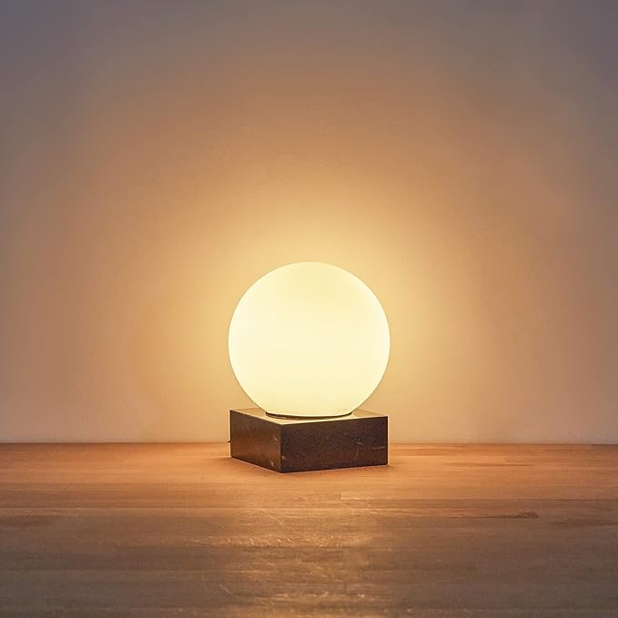 FLORNIA Modern Industrial Table Lamp, Unique Bedside Nightstand Desk Lamp with Glass Shade and Marble Base for Bedroom, Living Room, Office Study, Decoration (Include Bulb G45)