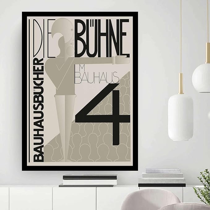 Canvas Painting Poster and Print Bauhaus Graphic Design Exhibition Poster Black White Modern Scandinavian Wall Art Abstract Line Typography Decor Bedroom and Kitchen Office Wall Decoration 8x12inch Solid wood