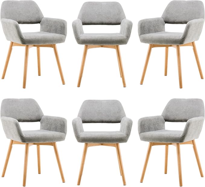Mid Century Modern Dining Chairs Set of 6 & 4 & 2 Comfy Accent Chair Upholstered Kitchen Dining Living Room Chairs for Bedrooms Waiting Room Home Arm Desk Chair No Wheels (Gray, 6)