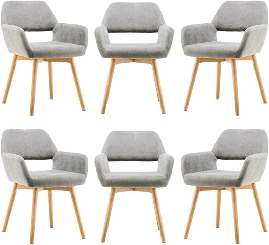 Mid Century Modern Dining Chairs Set of 6 & 4 & 2 Comfy Accent Chair Upholstered Kitchen Dining Living Room Chairs for Bedrooms Waiting Room Home Arm Desk Chair No Wheels (Gray, 6)