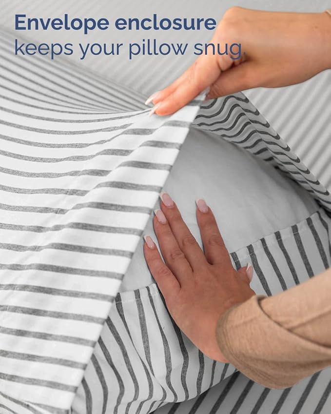 Twin XL Size 3 Piece Sheet Set - Comfy Breathable & Cooling Sheets - Hotel Luxury Bed Sheets for Women & Men - Deep Pockets, Easy-Fit, Soft & Wrinkle Free Sheets - Grey Stripes Oeko-Tex Bed Sheet Set