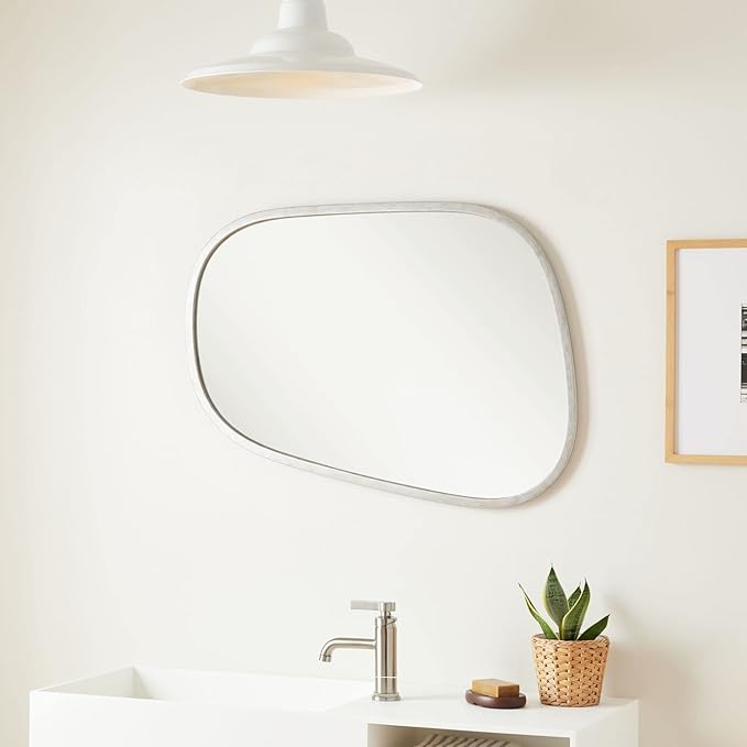 Signature Hardware 484230 Amburgey 33-3/4" x 33-3/4" Asymmetrical Framed Bathroom Mirror - Satin Brass