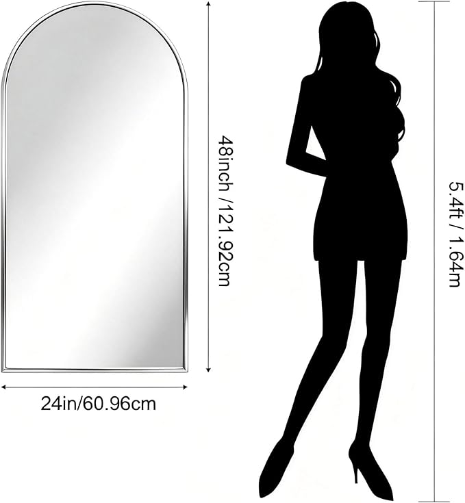 CIRCUMI Arched Wall Mirror, 24"x48" Silver Arched Mirror with Tempered Glass, Metal Frame, Large Size for Bathroom, Living Room,Entryway,Over Sink, Arch Mirror for Decor,Shatterproof&Crystal-Clear