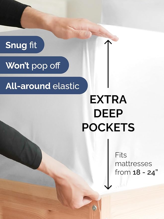 Extra Deep Queen Sheet Set - 6 Piece Breathable and Cooling Sheets - Hotel Luxury Bedding for Women, Men, Kids & Teens - Easy & Secure Fit - Soft, Wrinkle Free and Comfy - Extra Deep Pockets - White