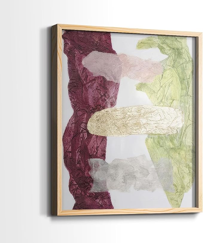 Renditions Gallery Set of 2 Peel & Stick Framed Prints, Abstract Wall Art, Mix Color Dyed Textures Wall Decor, Re-Stickable - Ready to Hang - 11"x14" - NATURAL WOOD Frame LT588
