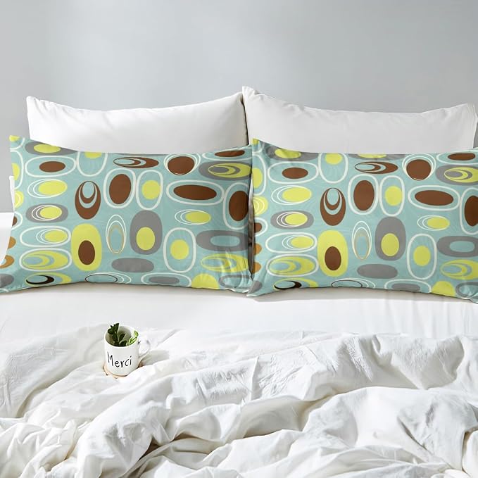 Erosebridal Teal Minimalist Bedding Sets Twin Geometric Circles Comforter Cover, Abstract Spiral Swirl Bed Set Geometric Stripes Duvet Cover, Modern Aesthetic Quilt Cover Room Decor (Zipper Closure)