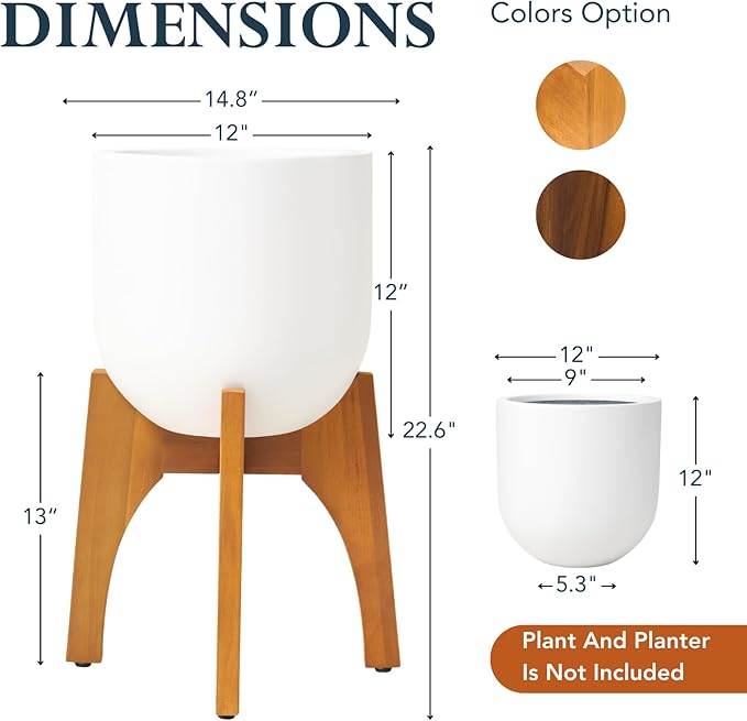 KUTE NEST 13" H x 14.8" W Acacia Solid Wood Plant Stand, Mid Century Plant Holder for Outdoor & Indoor Use, Ideal for Corso & Arco Planter, Golden Finish for Modern Home (Golden Teak, High - Small)