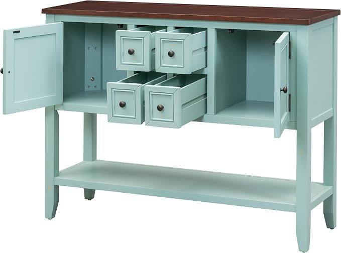 Merax Farmhouse Kitchen Sideboard Cabinet with Door for Entryway, Console Table with Storage Drawers and Shelf for Living Room Dining Room, Wood Narrow Sofa Table, Retro Blue