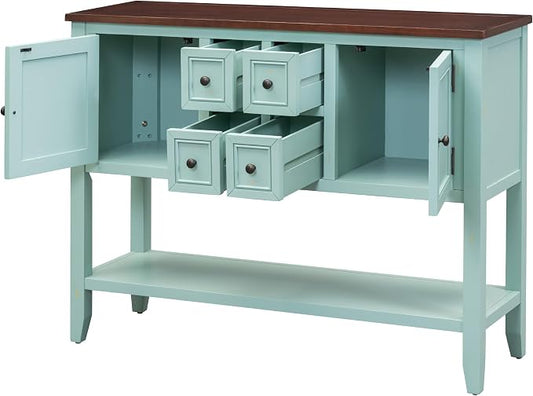 Merax Farmhouse Kitchen Sideboard Cabinet with Door for Entryway, Console Table with Storage Drawers and Shelf for Living Room Dining Room, Wood Narrow Sofa Table, Retro Blue