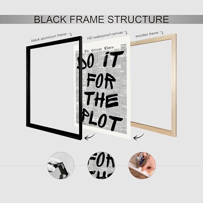 Retro Black And White Newspaper Poster do it for the plot Canvas Wall Art Positive Affirming Quote Minimalist Prints Painting For Home Bedroom Dorm Wall Decor 16x24in Framed
