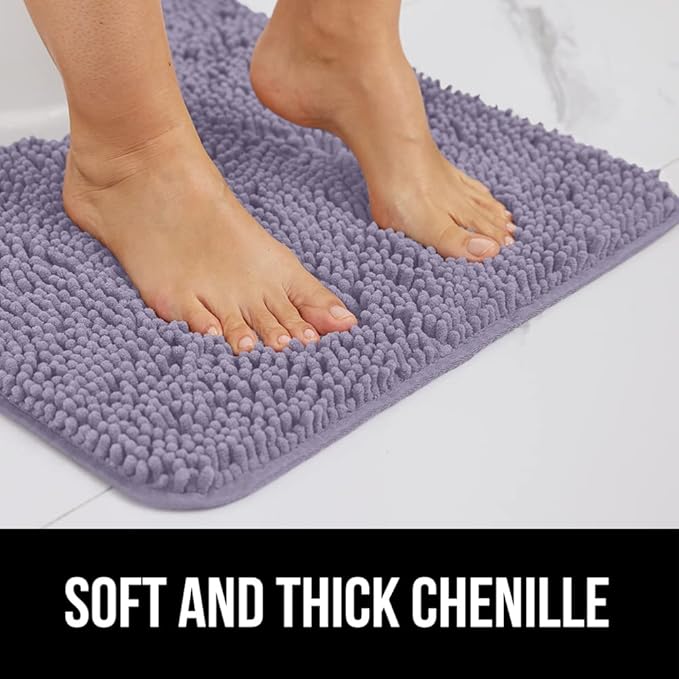 GORILLA GRIP Bath Rug Mat 30x20, Thick Soft Absorbent Chenille, Quick Dry Microfiber Mats, Rubber Backing Washable Shower Floor Rugs, US Designed Bathroom Bathmat Home Decor Accessories, Light Purple