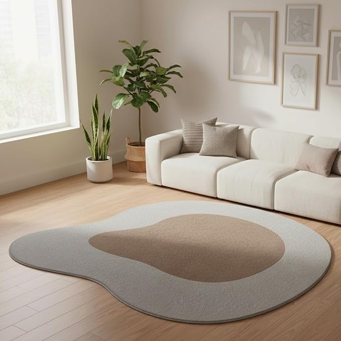 Gray Brown Odd Shaped Rugs 10ft Minimalist Abstract Shaped Rug for Playroom Livingroom Conference Room Non Slip Washable Asymmetrical Rug Stylish Home Office Guestroom Foldable Lightweight Carpet Mat