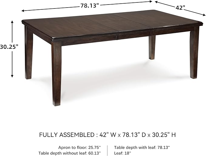 Signature Design by Ashley Haddigan Traditional Rectangular Dining Extension Table, Seats up to 8, Dark Brown