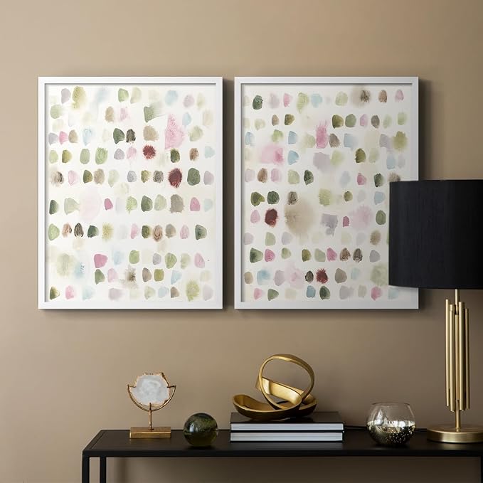 Renditions Gallery Set of 2 Peel & Stick Framed Prints, Hand Drawn Abstract Wall Art, Watercolor Seamless Pattern Wall Decor, Re-Stickable - Ready to Hang - 8"x10" - White Frame LT588