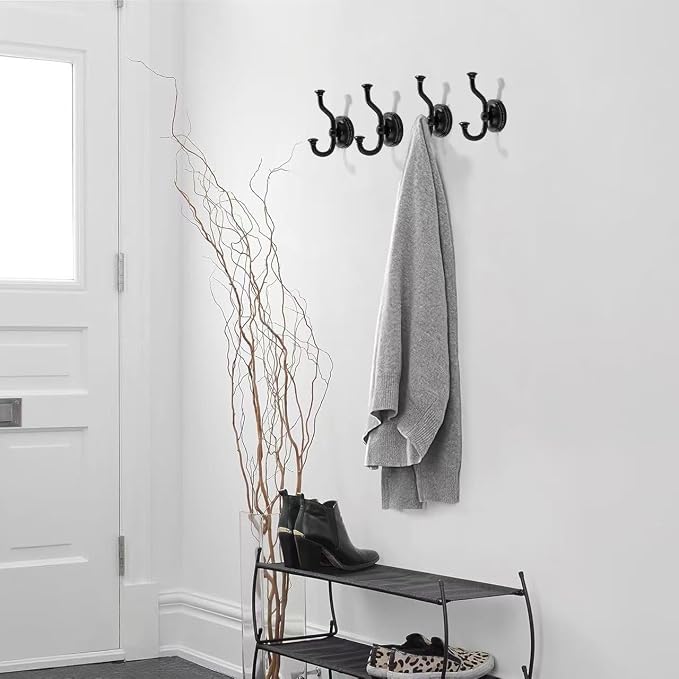 khtumeware 3 Pack 4-1/2 inch Zinc Alloy Vintage Wall Black Large Coat Hooks Suitable for Tile, Wood Board, Glass Walls, Bathroom, Entrance Hall, Kitchen, Multi-Functional Robe Hooks